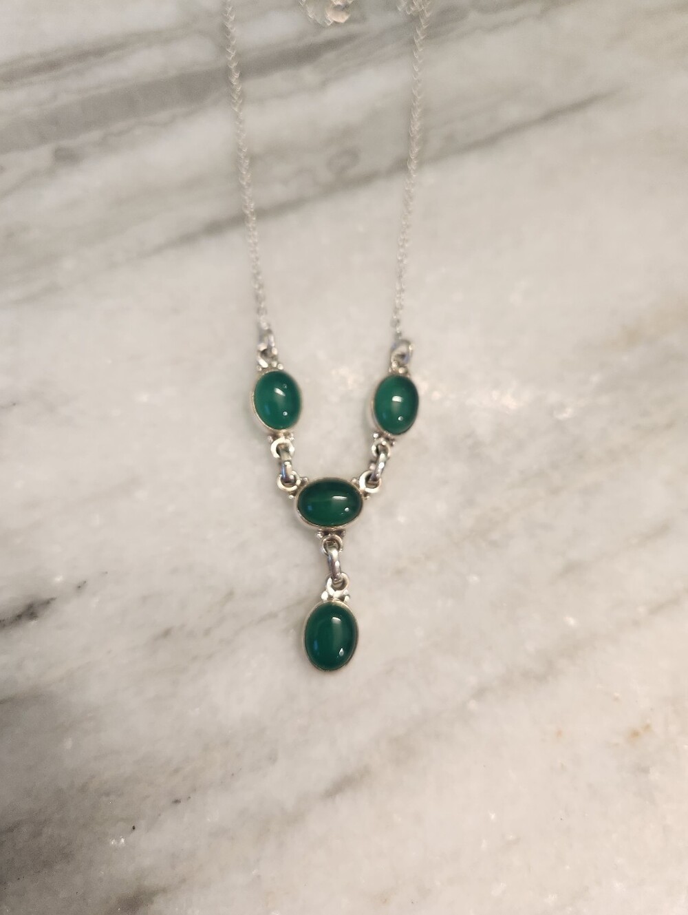 Green Onyx Y Drop Necklace, 925 Sterling Silver